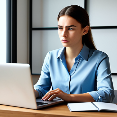 Home 25 A professional-looking young woman seated at a modern desk, intensely focused on a laptop screen, a slight frown of concern on her face. She is wearing a stylish, modest business casual blouse and trousers, fully clothed, appropriate attire. The scene is a bright, contemporary home office with clean lines and soft ambient lighting. The laptop screen displays a complex e-commerce checkout page with numerous small, pre-checked boxes and a prominently changing price total, with a subtle digital glow emanating from the screen. High-resolution professional photography, sharp focus, perfect anatomy, correct proportions, natural pose, well-formed hands, proper finger count, natural body proportions, safe for work, appropriate content, professional dress, family-friendly.