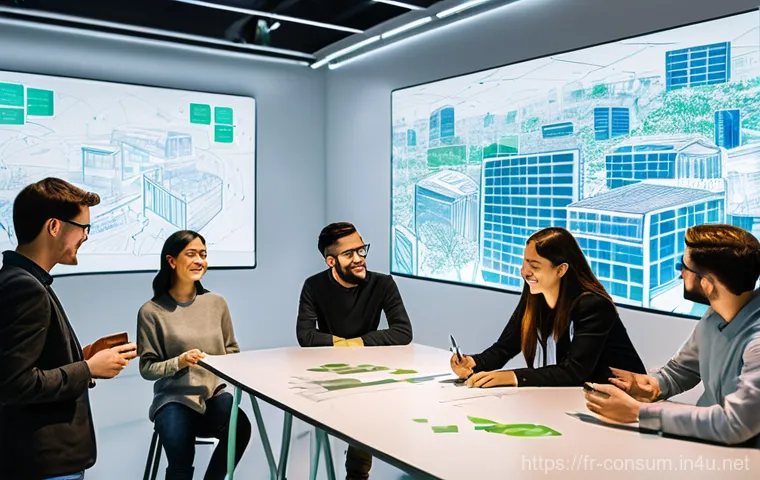 소비자중심 경영 사례와 지속 가능성 전략 연구와 분석 - **Prompt 1: Collaborative Innovation in a Sustainable Future**
A diverse group of young adults a...