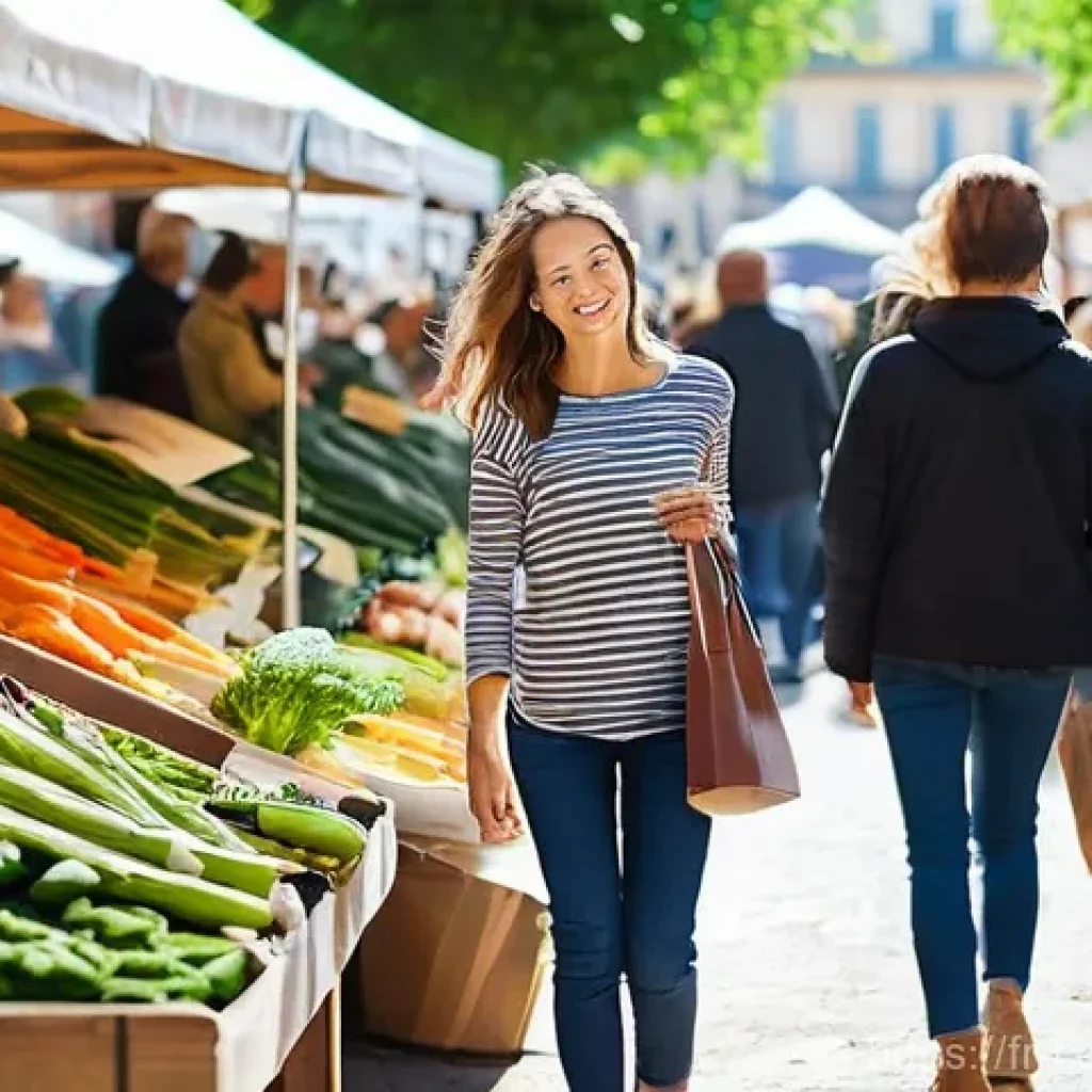 소비자전문기술사 시험 준비 스토리 - **Prompt 1: Mindful French Market Shopper**
A vibrant, sunlit outdoor French farmers' market on ...