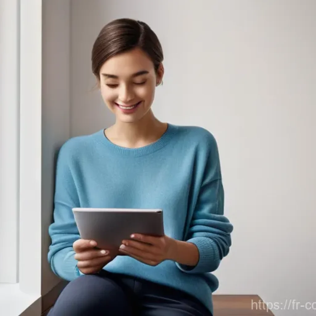소비자중심 경영 사례와 디지털 혁신 전략 연구와 분석 - **Prompt:** A young woman, early 30s, with a warm smile, sits comfortably in a chic, minimalist Pari...