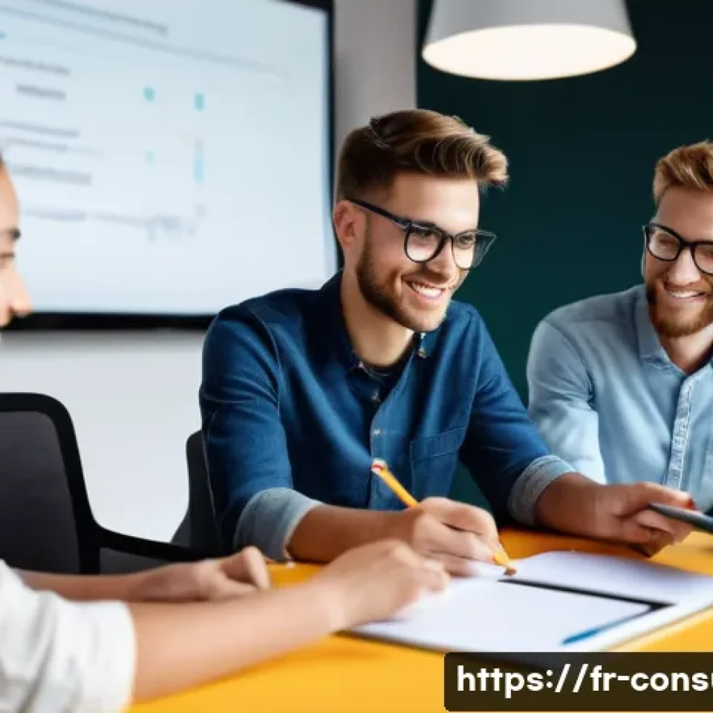 소비자중심 혁신 기업 사례 - **Prompt for Active Listening and Co-Creation:**
A vibrant, modern co-working space bathed in na...