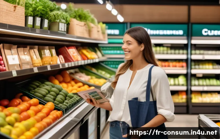 소비자중심 경영의 사례 연구와 성공 요인 분석 - A diverse group of French consumers in a modern organic grocery store, browsing fresh local and bio ...