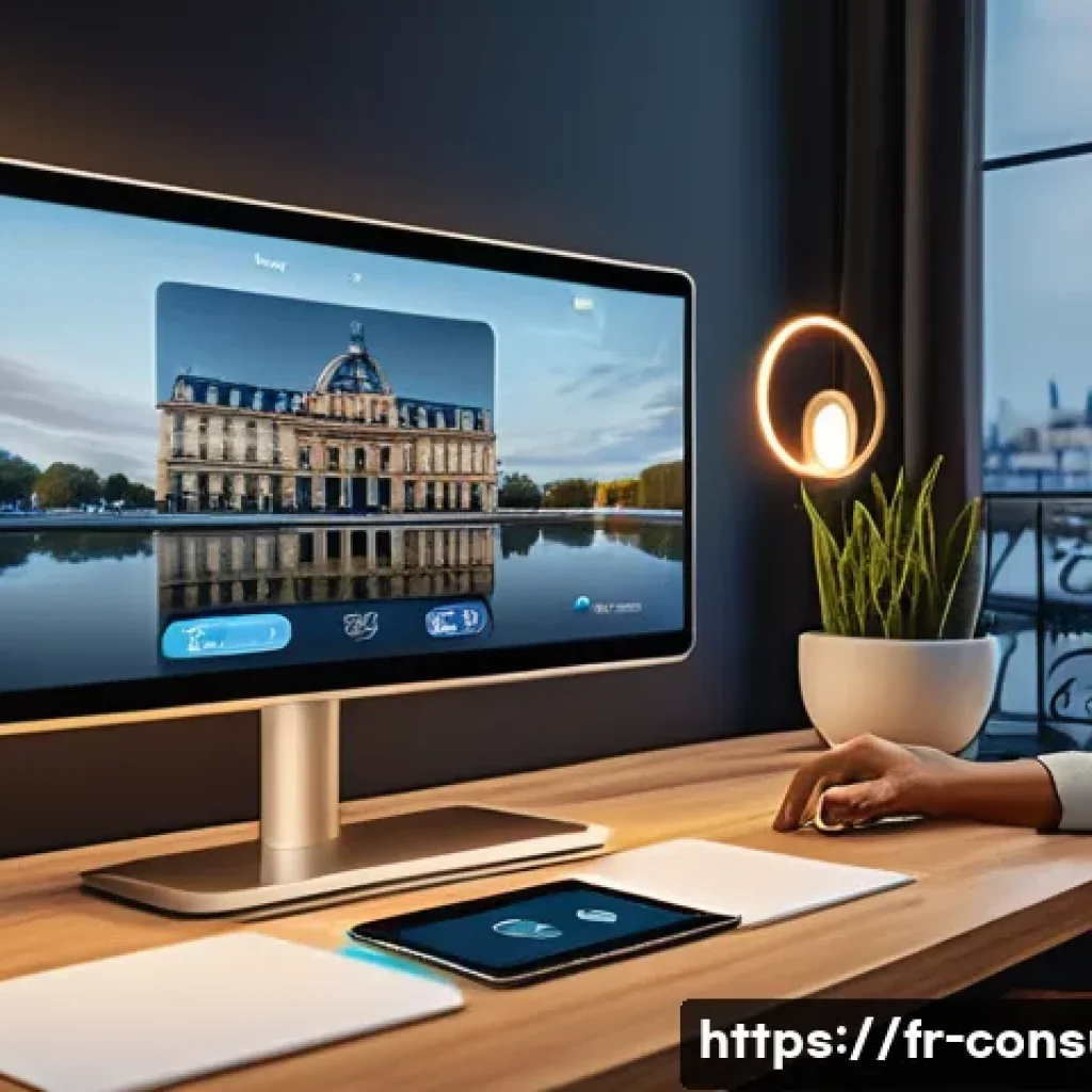 소비자 행동 연구의 최신 동향 - A futuristic e-commerce scene showing a diverse group of French consumers using advanced AI-driven i...