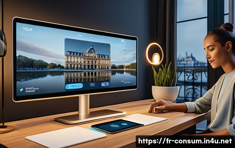 소비자 행동 연구의 최신 동향 - A futuristic e-commerce scene showing a diverse group of French consumers using advanced AI-driven i...