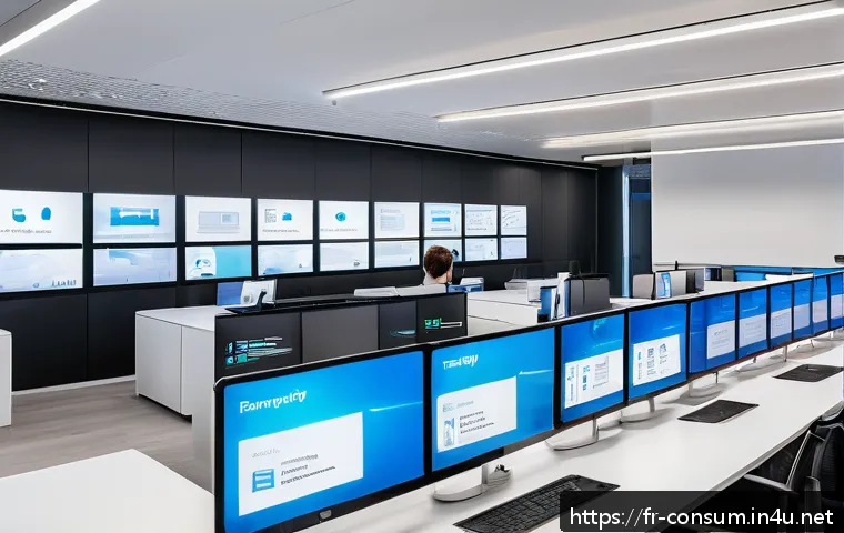 소비자 불만 처리 프로세스 개선 사례 - A modern customer service center with diverse professionals collaboratively working on digital devic...