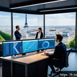 소비자 행동 데이터를 활용한 혁신 사례 - A modern marketing control room in Paris, with diverse French professionals analyzing real-time cons...