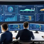 소비자 행동 데이터를 활용한 디지털 혁신과 성공 사례 - A modern digital marketing control room with multiple large screens displaying real-time behavioral ...