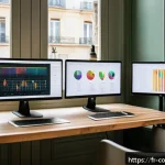 소비자 행동 분석 툴 활용법 - A modern digital marketing analyst&rsquo;s workspace with multiple large screens displaying colorful heatm...