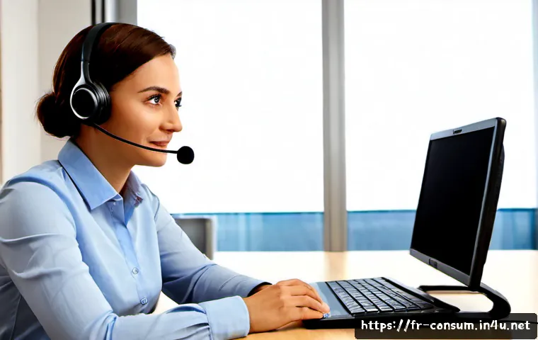 소비자 불만 처리와 서비스 개선 방안 - Photorealistic French customer service scene in a bright modern office, a calm support representativ...