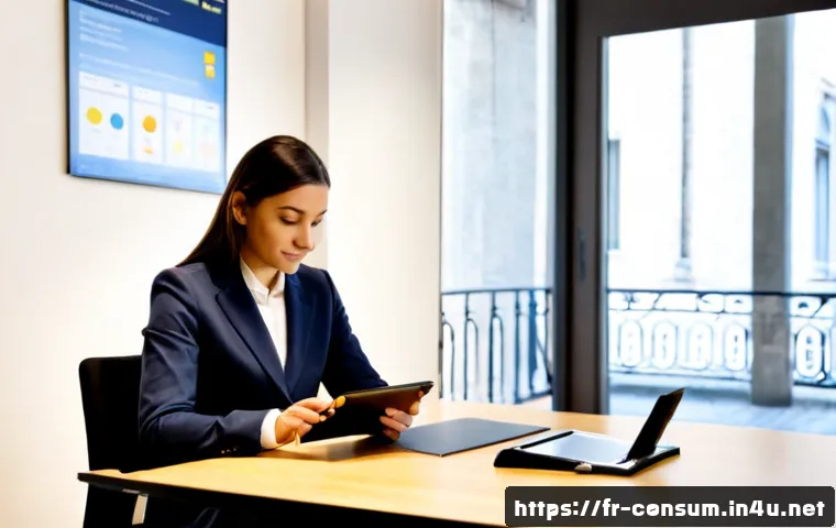 소비자중심 경영 사례 연구 보고서 - Photorealistic consumer-centric business case study scene in a modern French service office, diverse...